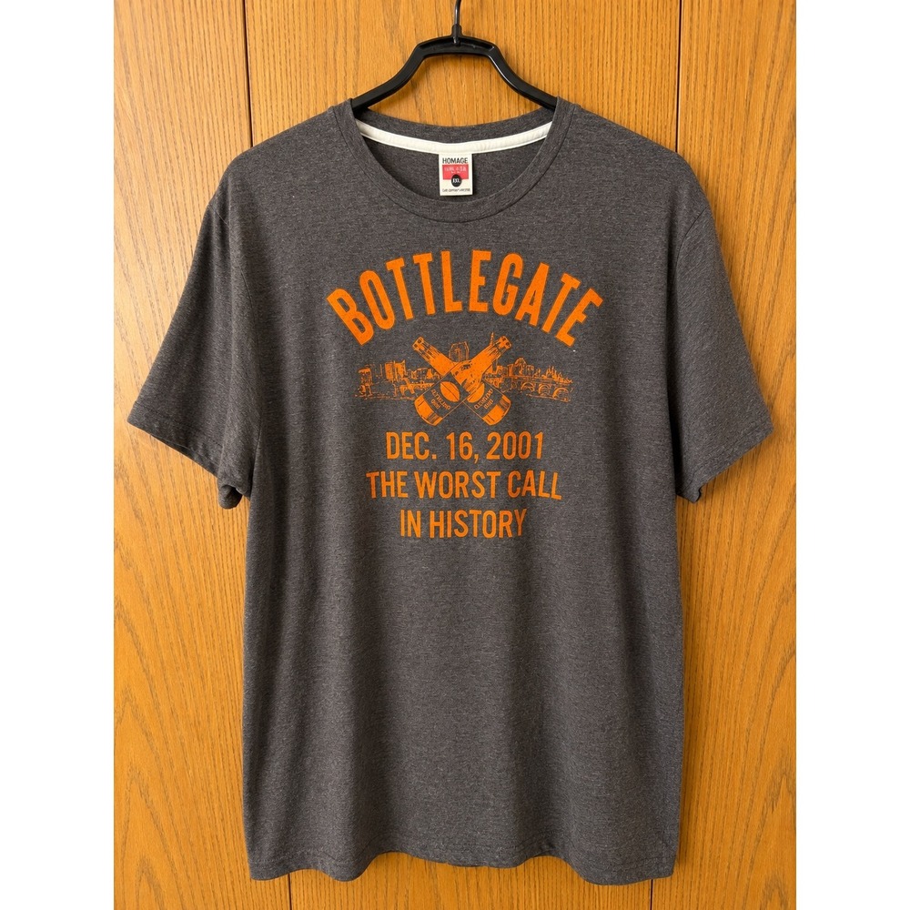 HOMAGE Cleveland Browns Bottlegate T Shirt Men XXL Gray Worst Call 2001 NFL
